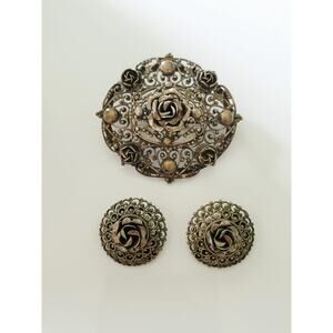 Vintage Art Deco 800 Silver Brooch and Earring Set